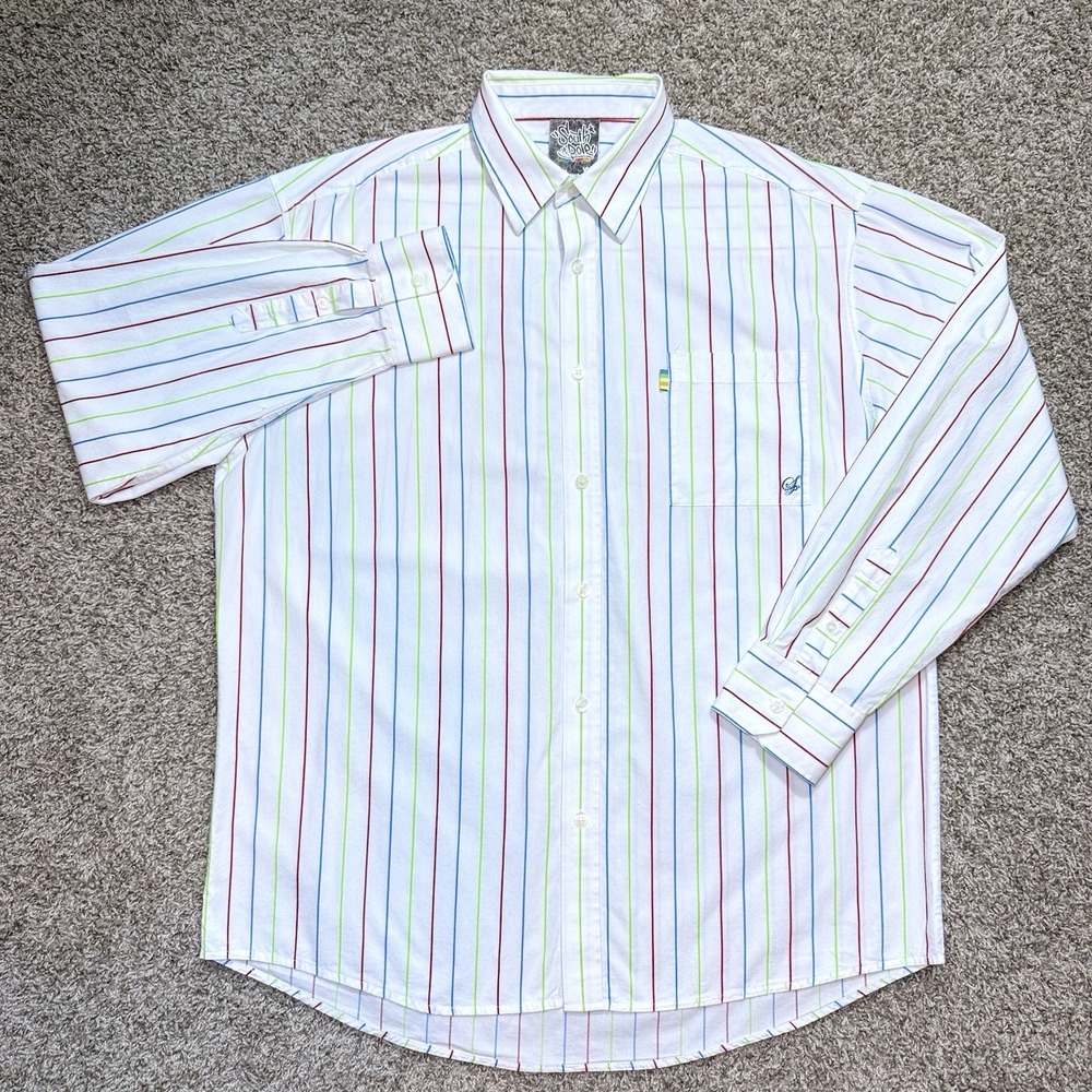VTG/Y2K Southpole Mens XXL White Striped Button Up Shirt Hip Hop Streetwear 2000